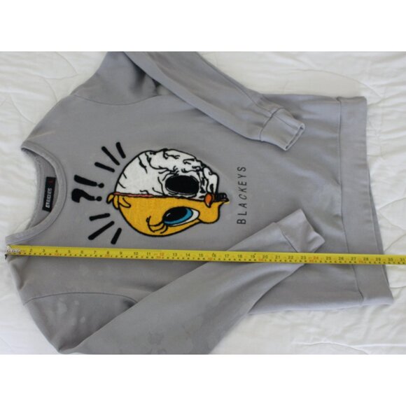 Tweety Bird Split Skull Gothic Sweatshirt, Raised Lettering Tweety, Grey, Large - Picture 4 of 8